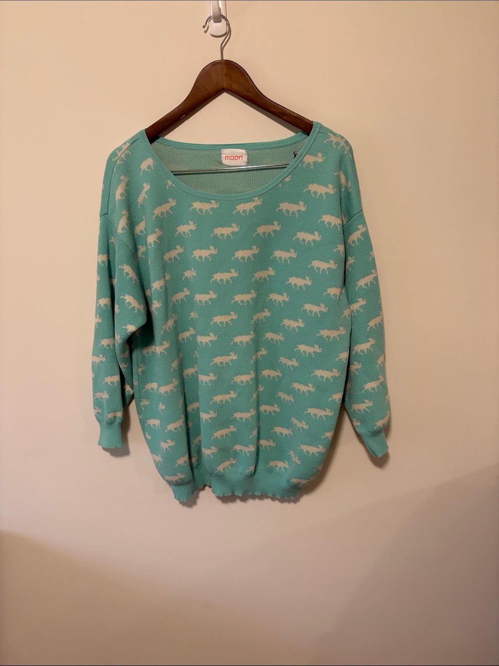 Modcloth Mint Green Fox-Print Scoop Neck Sweater